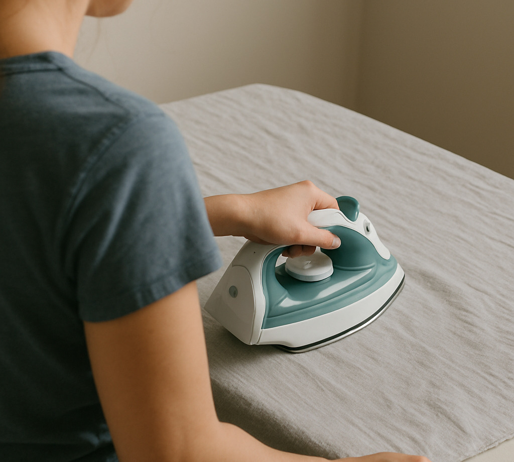 woman ironing duvet cover bed linen
