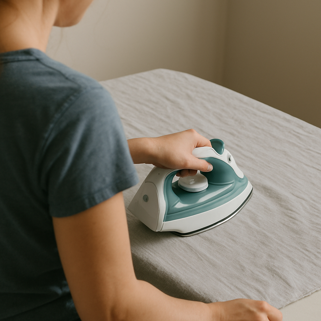 woman ironing duvet cover bed linen